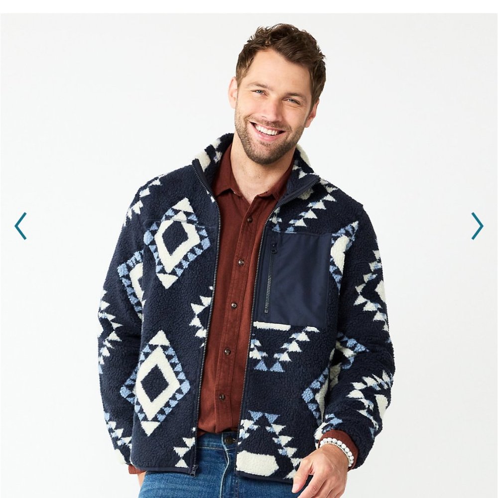 NWT Men's Sonoma Grizzly Sherpa Jacket Blue Size L